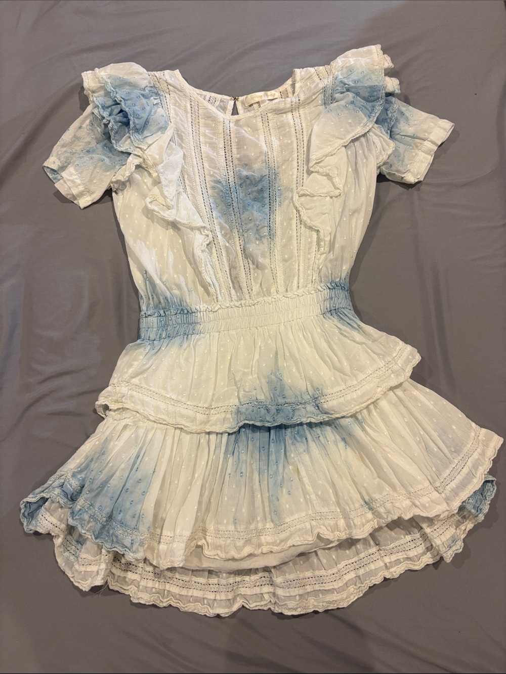 LoveShackFancy White and Blue Tie-Dye Natasha Mini Dress